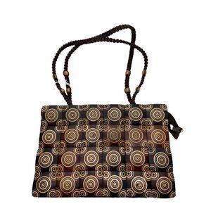 Women's Boho Handmade Wood Square Clutch Handbag